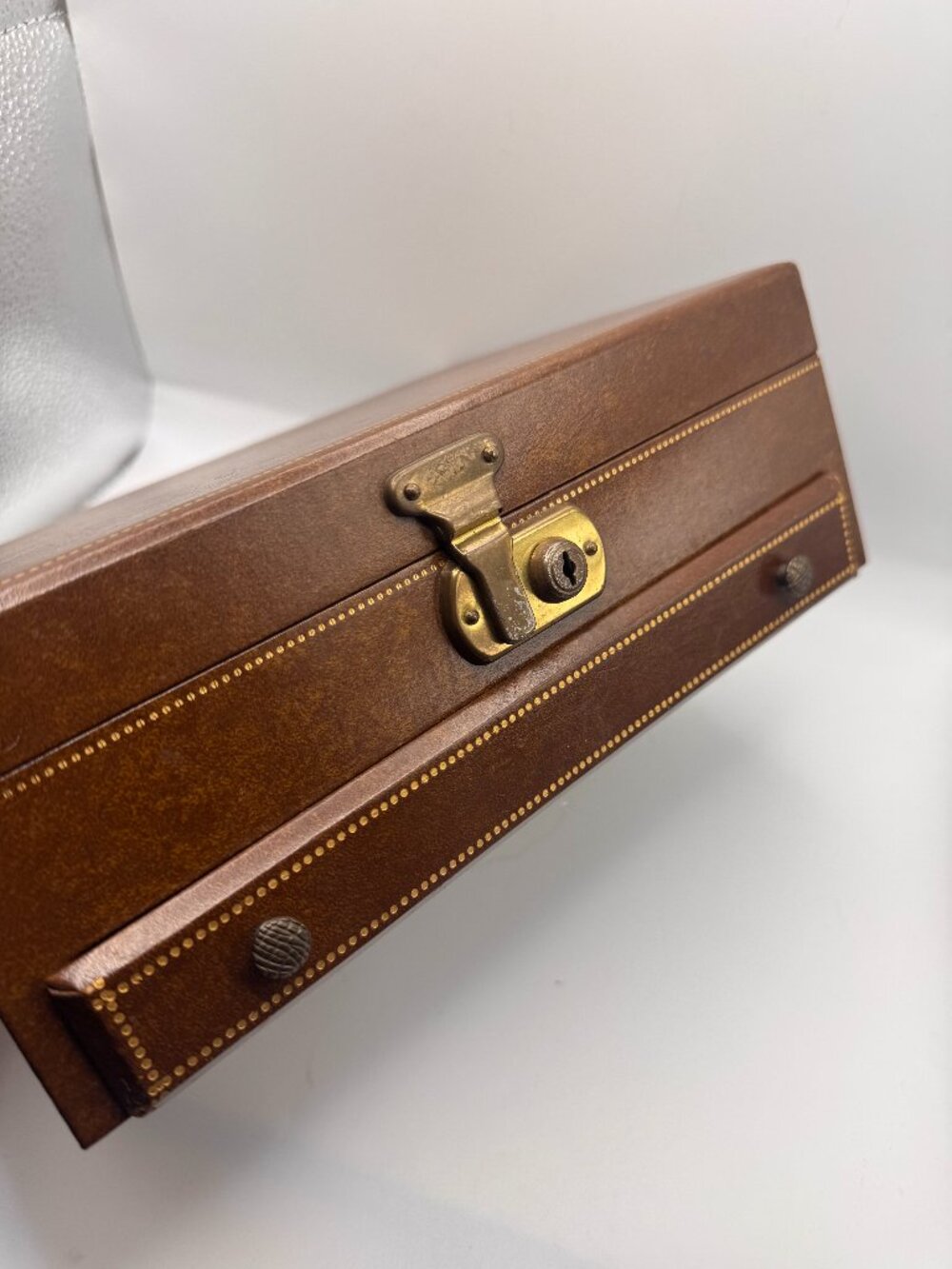 Vintage Brown Leather Valet Jewelry Box & Watch Case Organizer